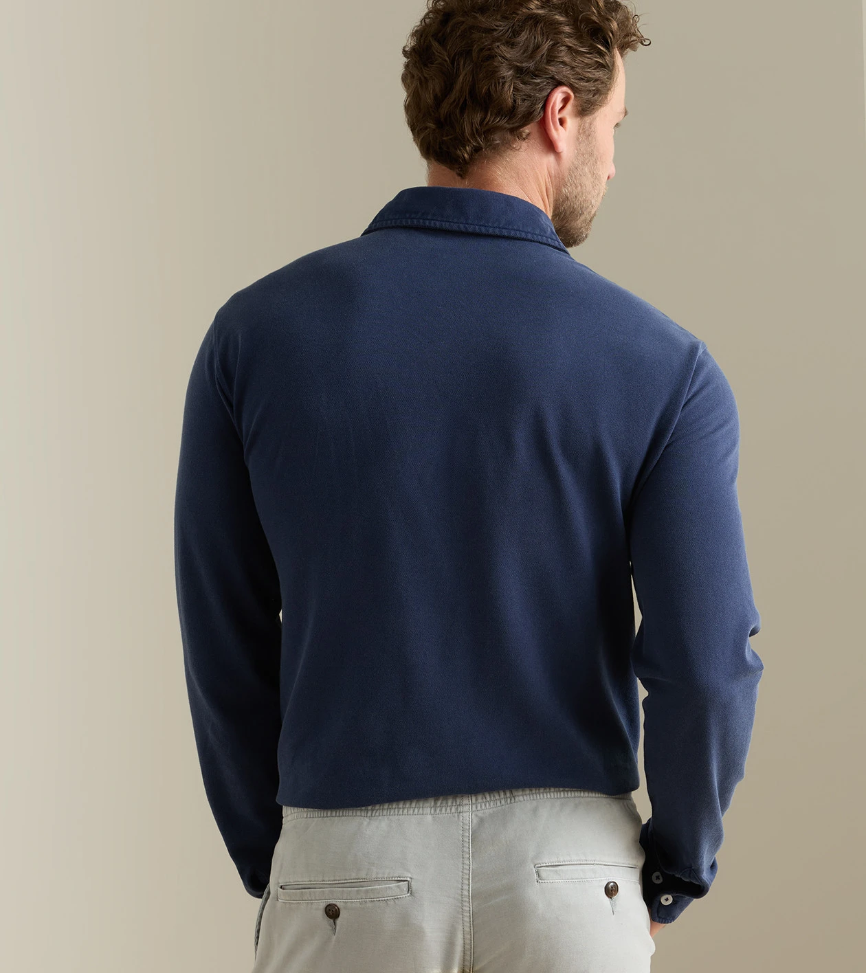 Everyday Piqu&eacute; Long Sleeve Polo in Atlantic Blue - Alternate Image 2
