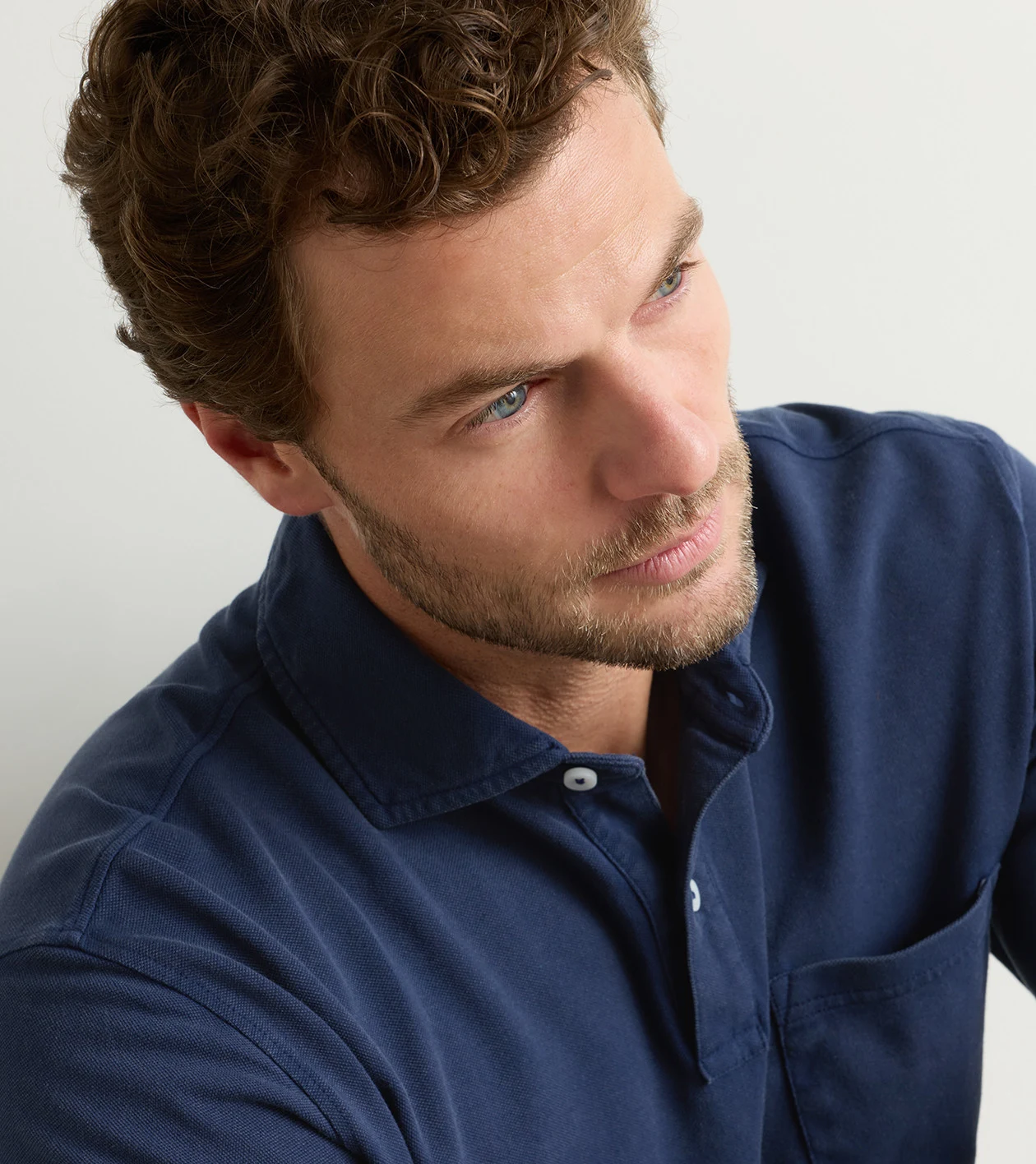 Everyday Piqu&eacute; Long Sleeve Polo in Atlantic Blue - Alternate Image 3