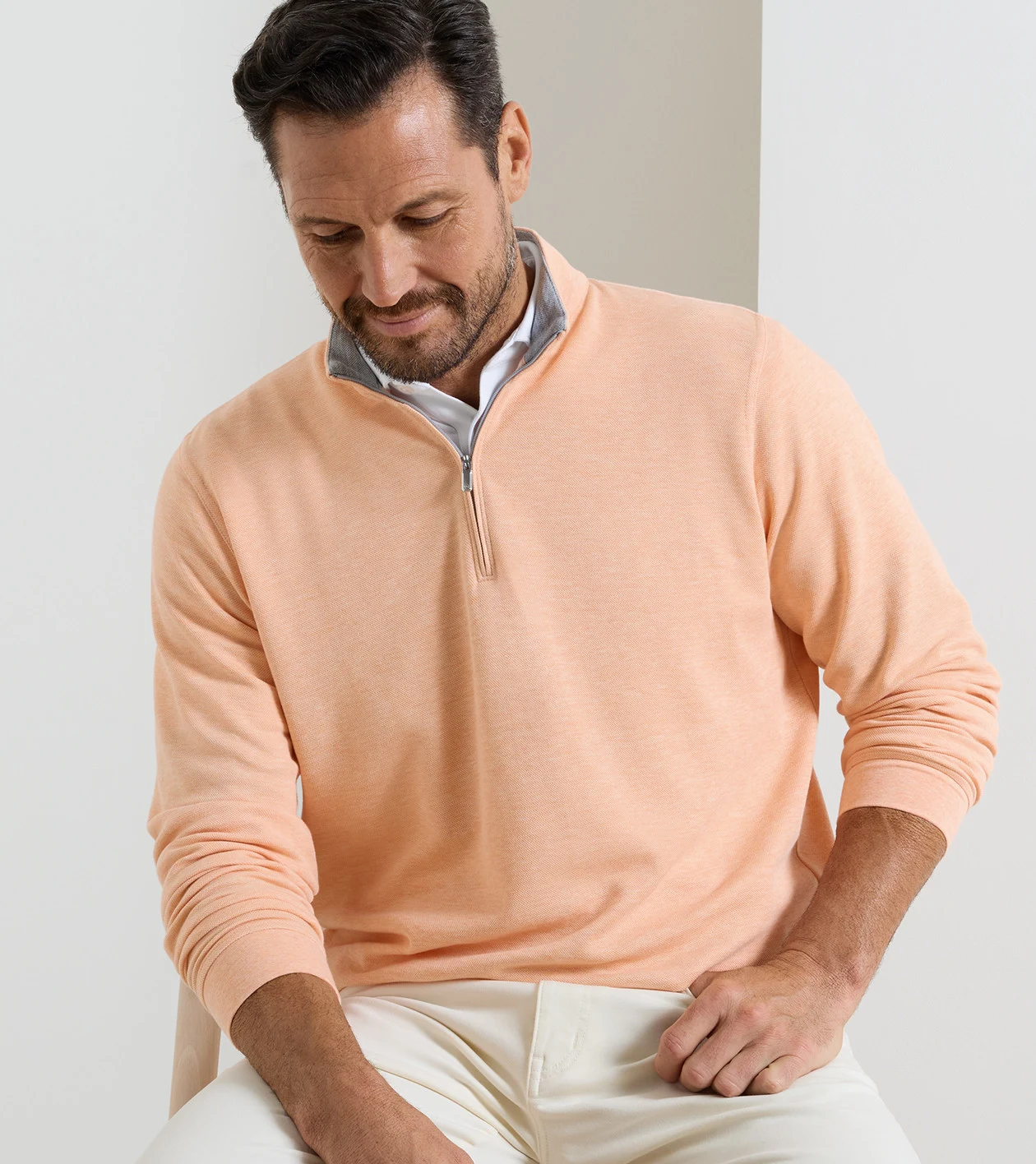 Crown Comfort Quarter-Zip Pullover in COSMIC PEACH - Alternate Image 1