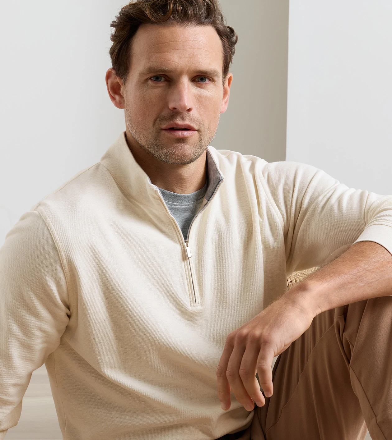 Crown Comfort Quarter-Zip Pullover in Ivory - Alternate Image 3