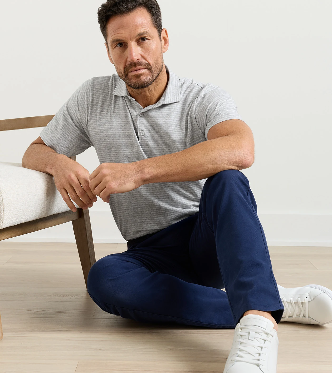 Gilman Crown Flex Cotton Polo in GREY HEATHER - Alternate Image 1