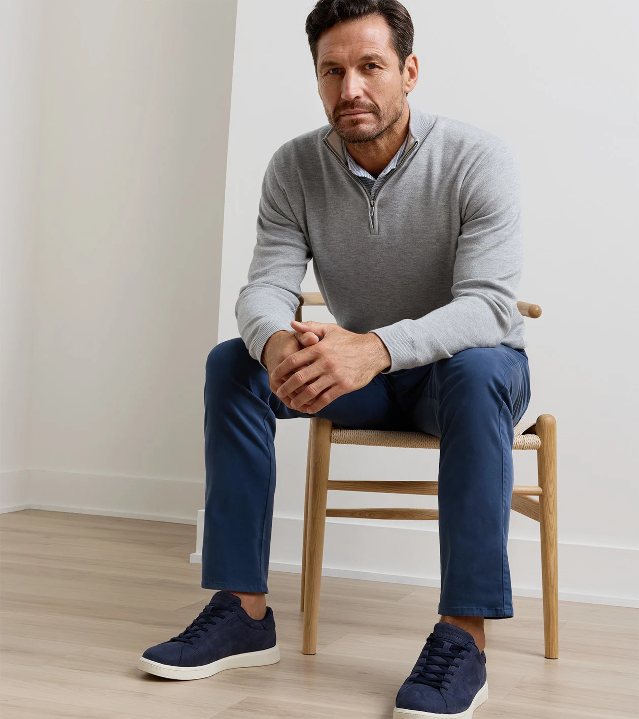 Coolspun Lite Cotton Quarter-Zip Sweater in British Grey - Alternate Image 1