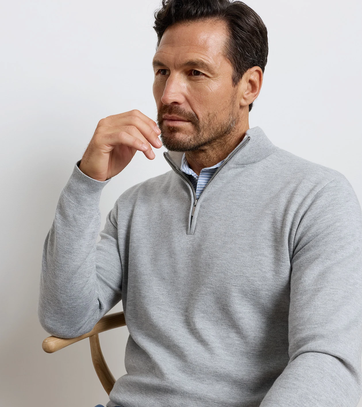 Coolspun Lite Cotton Quarter-Zip Sweater in British Grey - Alternate Image 3