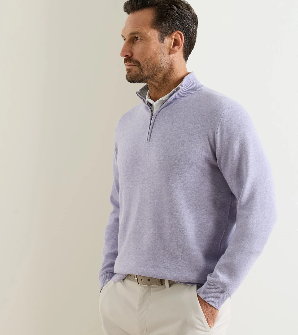 Coolspun Lite Cotton Quarter-Zip Sweater in LIGHT VIOLET - Alternate Image 1