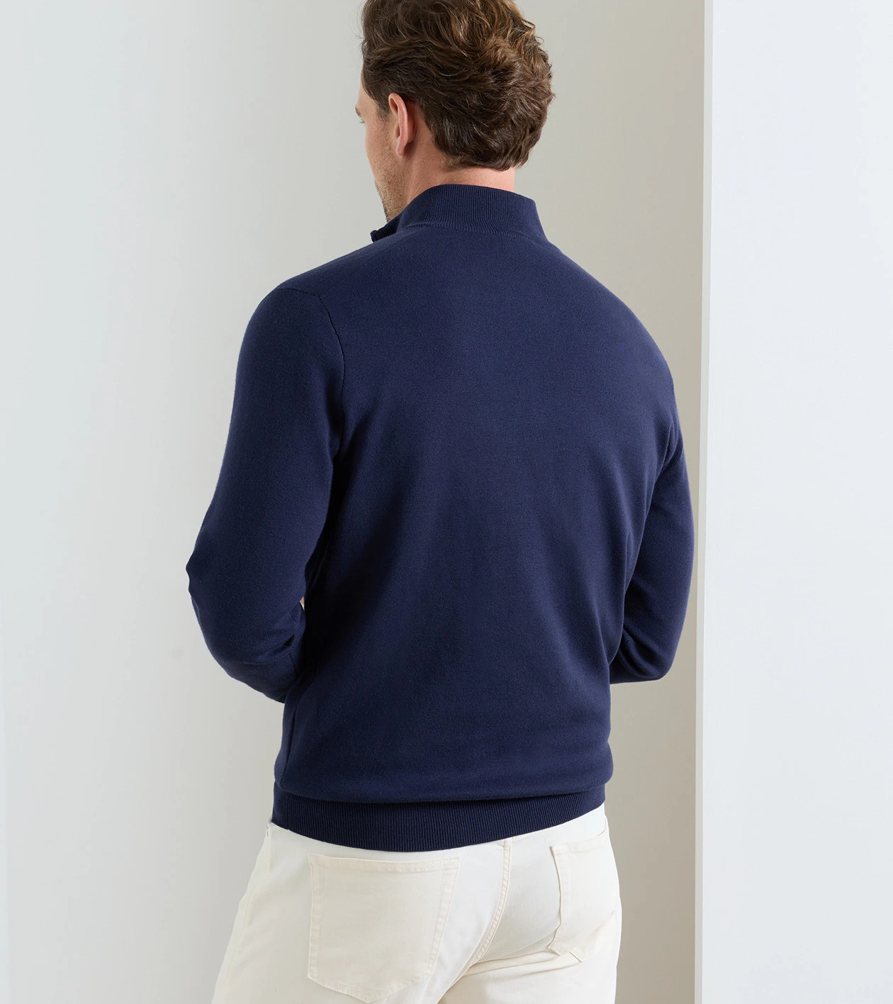 Coolspun Lite Cotton Quarter-Zip Sweater in Navy - Alternate Image 2