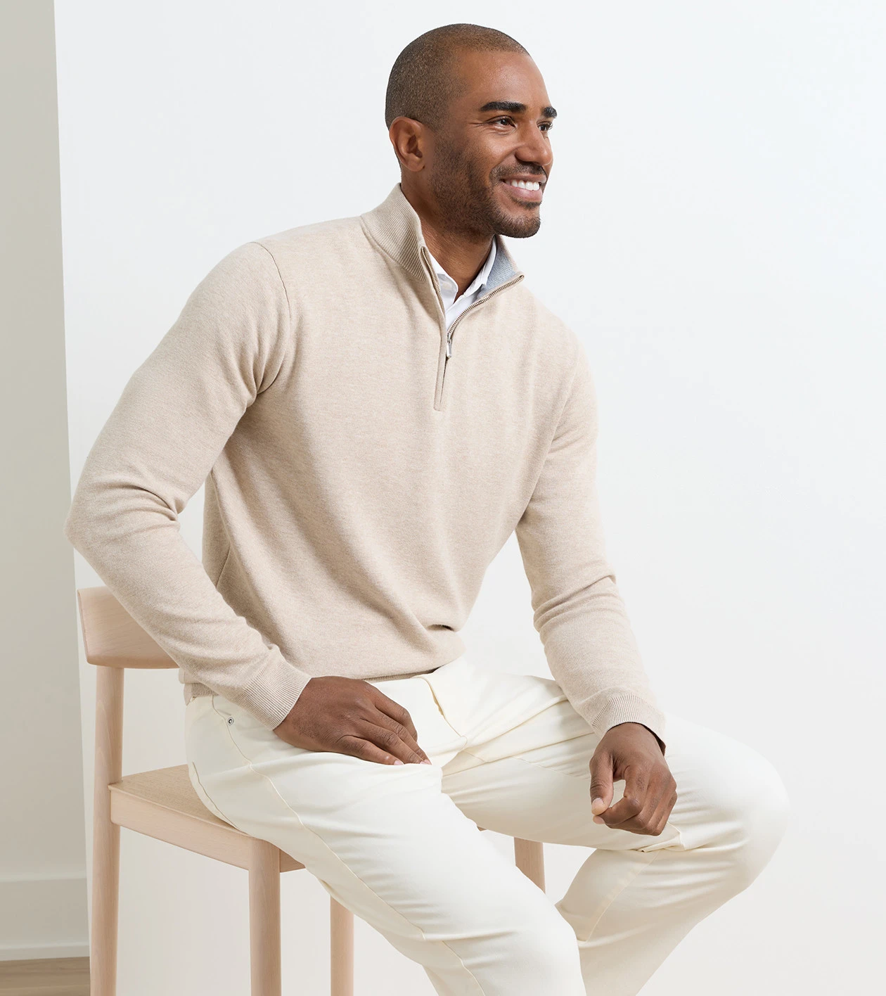 Coolspun Lite Cotton Quarter-Zip Sweater in TRUFFLE - Alternate Image 1
