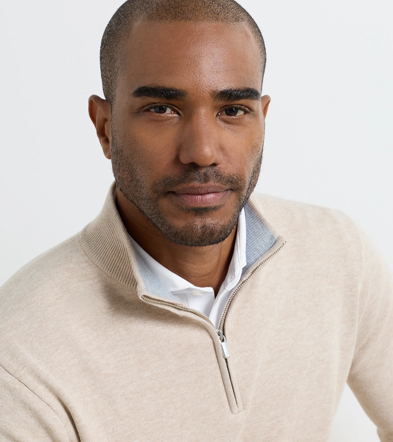Coolspun Lite Cotton Quarter-Zip Sweater in TRUFFLE - Alternate Image 3