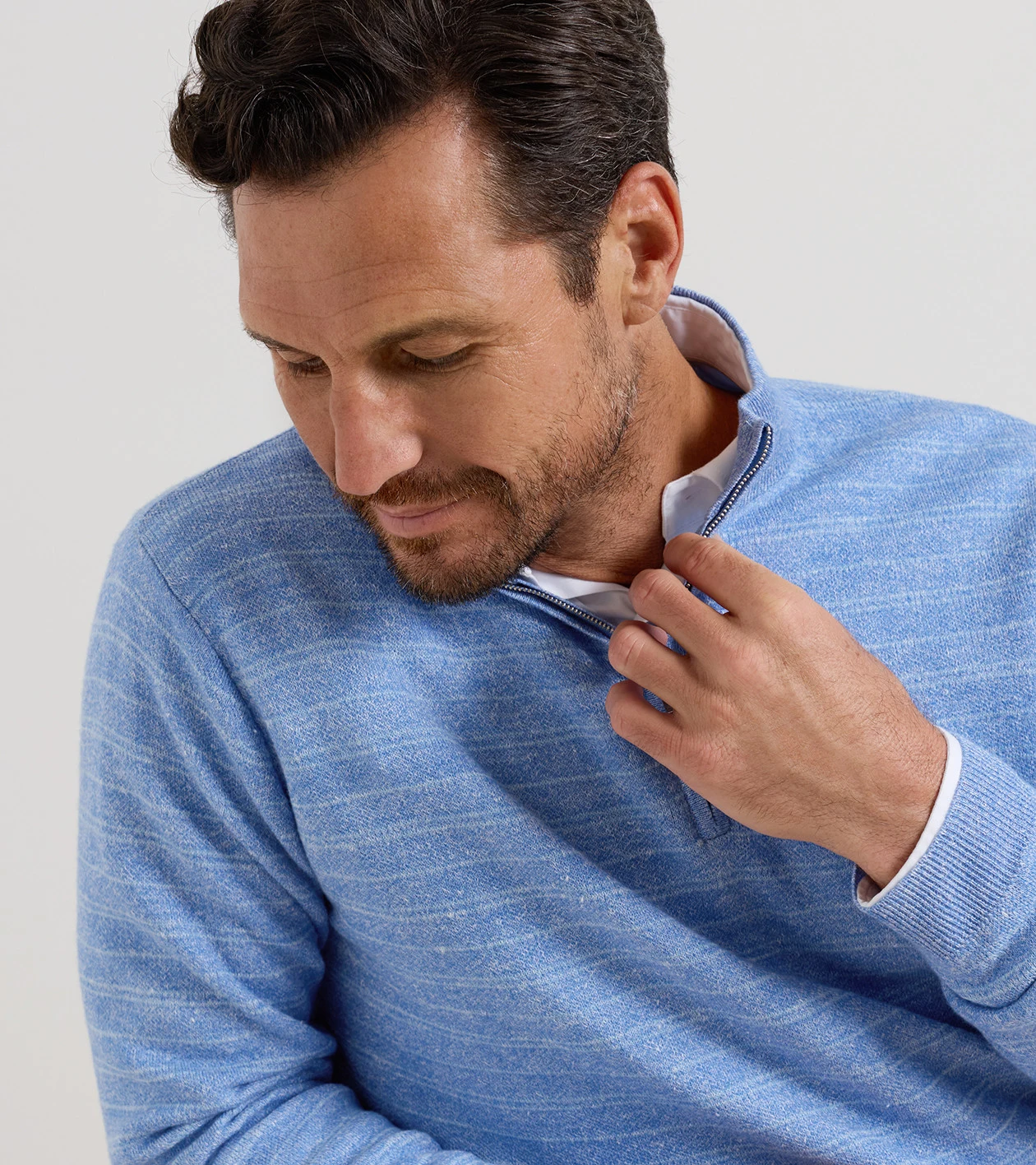 Saratoga Striped Quarter-Zip Sweater in BLUEBIRD - Alternate Image 3