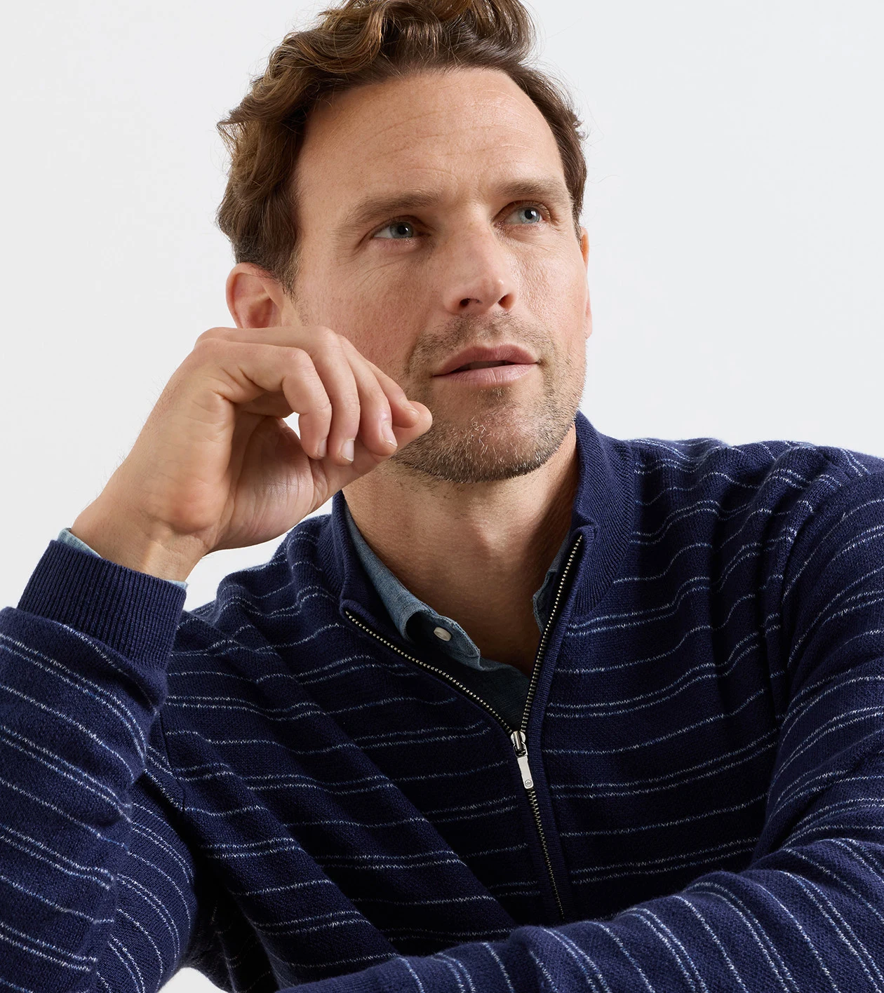 Saratoga Striped Quarter-Zip Sweater in Navy - Alternate Image 3