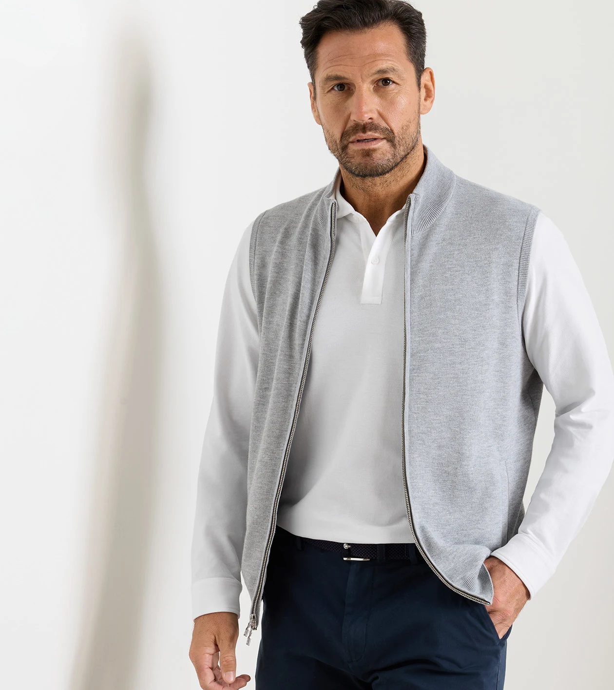 Coolspun Lite Full-Zip Sweater Vest in British Grey - Alternate Image 1