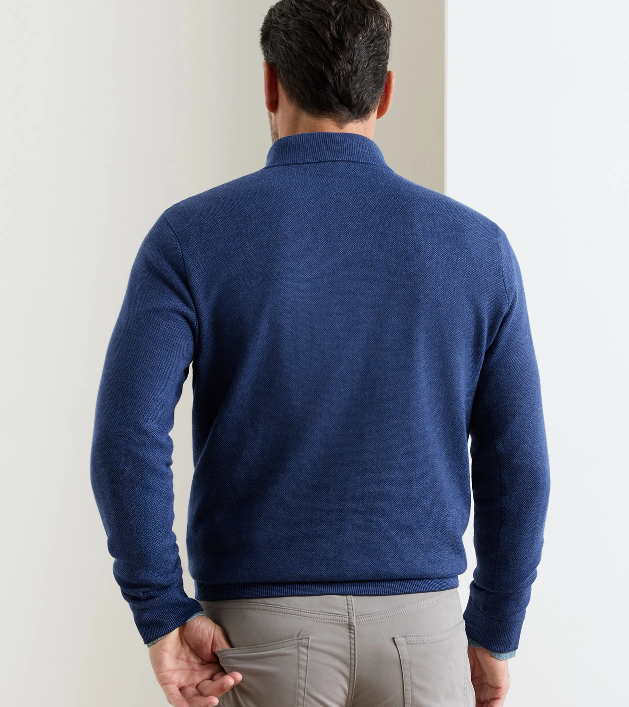 Coolspun Lite Birdseye Quarter Zip Sweater in Navy - Alternate Image 2