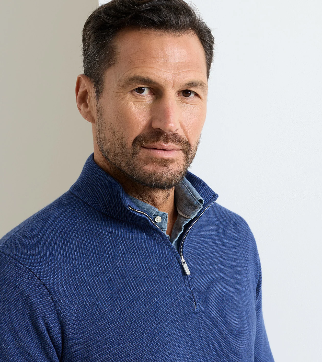 Coolspun Lite Birdseye Quarter Zip Sweater in Navy - Alternate Image 3