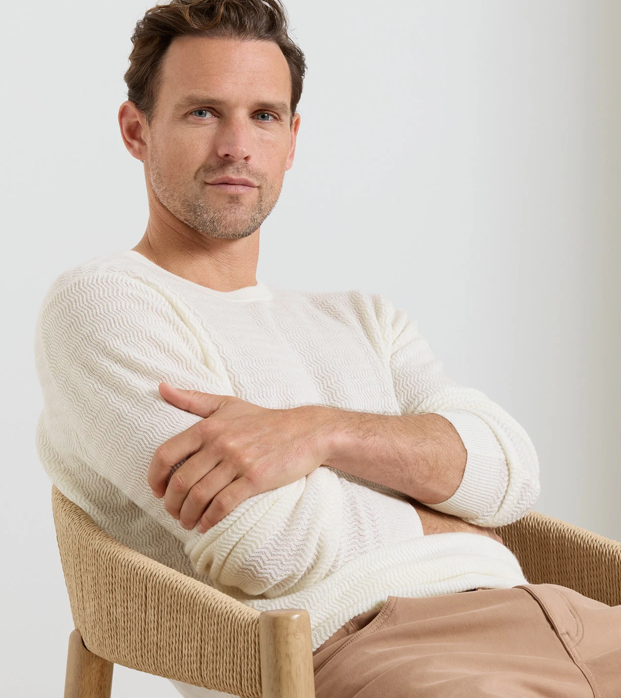 Crosswinds Textured Crewneck Sweater in Ivory - Alternate Image 1