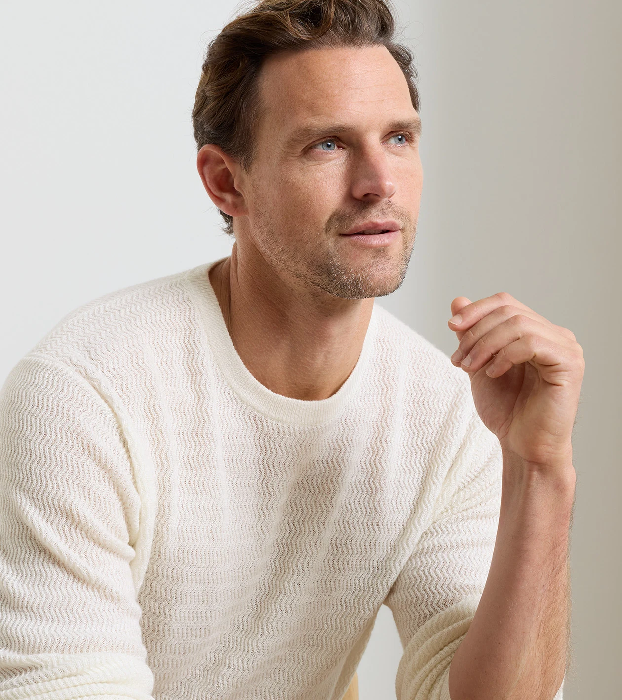 Crosswinds Textured Crewneck Sweater in Ivory - Alternate Image 3