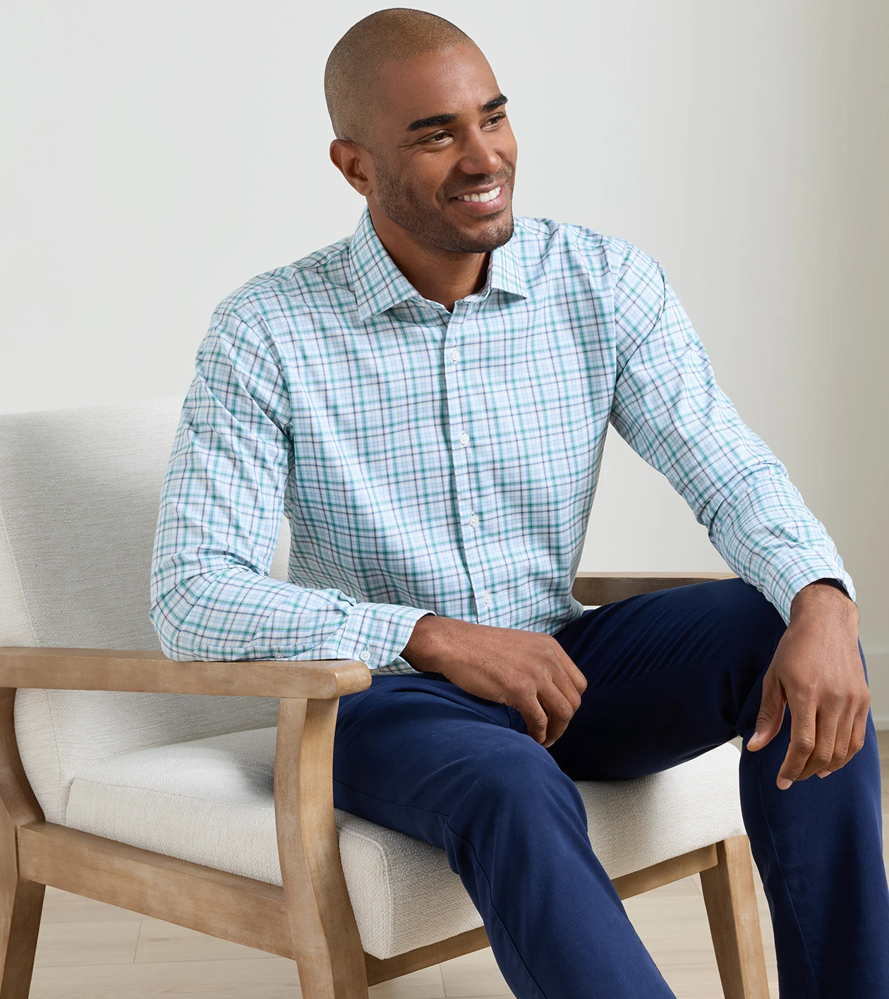 Simon Crown Lite Cotton-Stretch Sport Shirt in Windsor Blue - Alternate Image 1