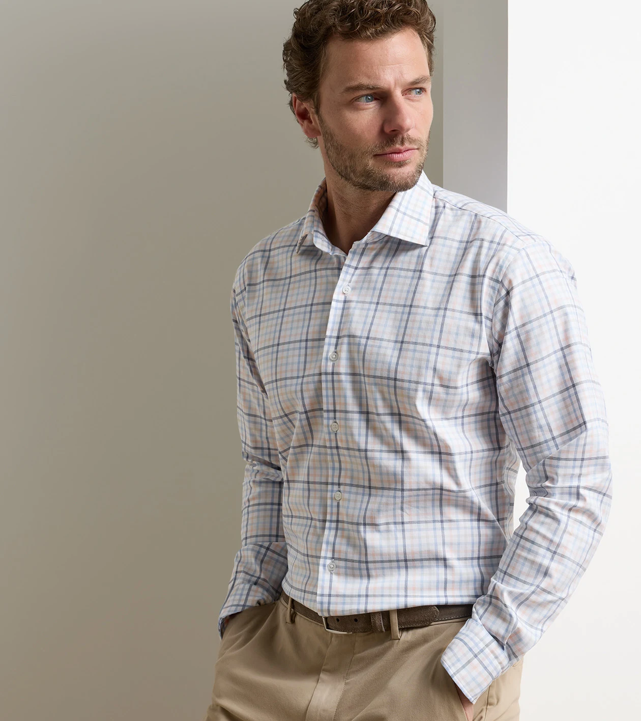 Warren Crown Lite Cotton-Stretch Sport Shirt in Navy - Alternate Image 1