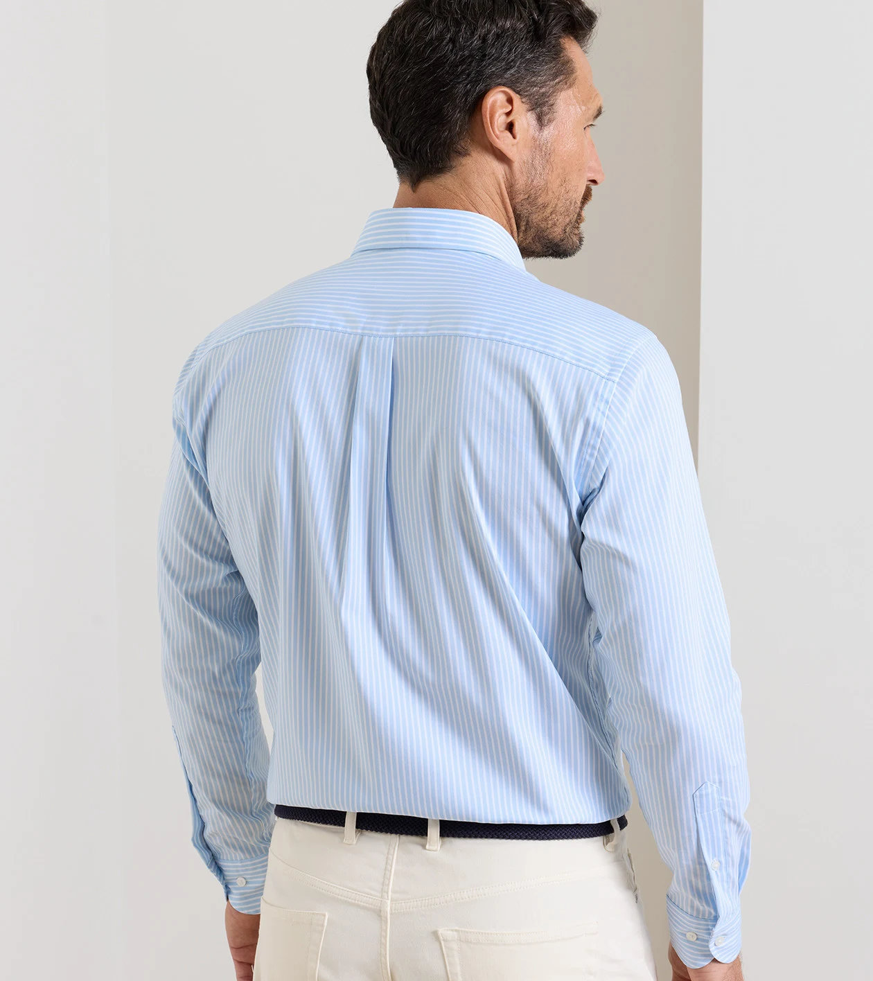 Langley Crown Lite Cotton-Stretch Sport Shirt in Cottage Blue - Alternate Image 2