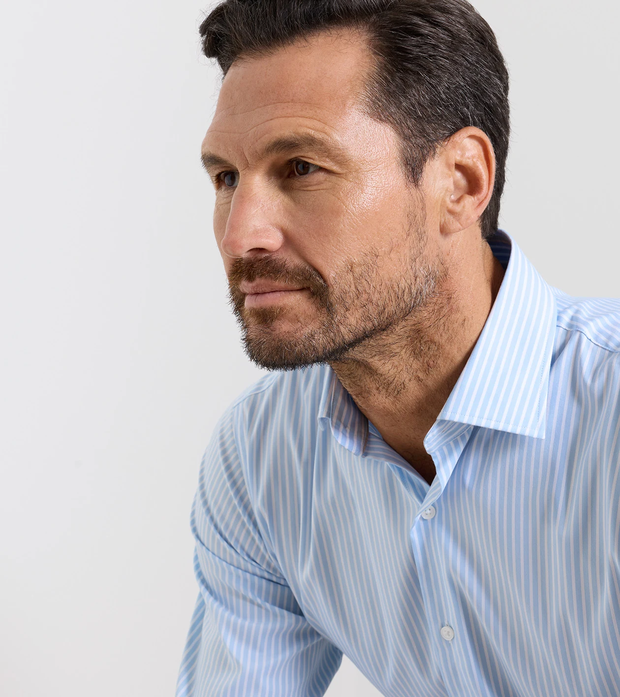 Langley Crown Lite Cotton-Stretch Sport Shirt in Cottage Blue - Alternate Image 3