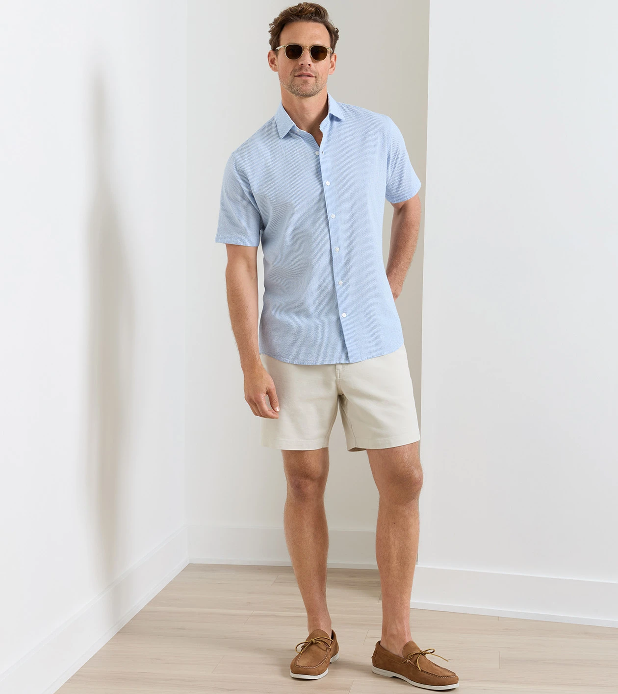 Coastal Stripe Cotton Lyocell Sport Shirt in BLUEBIRD - Alternate Image 3