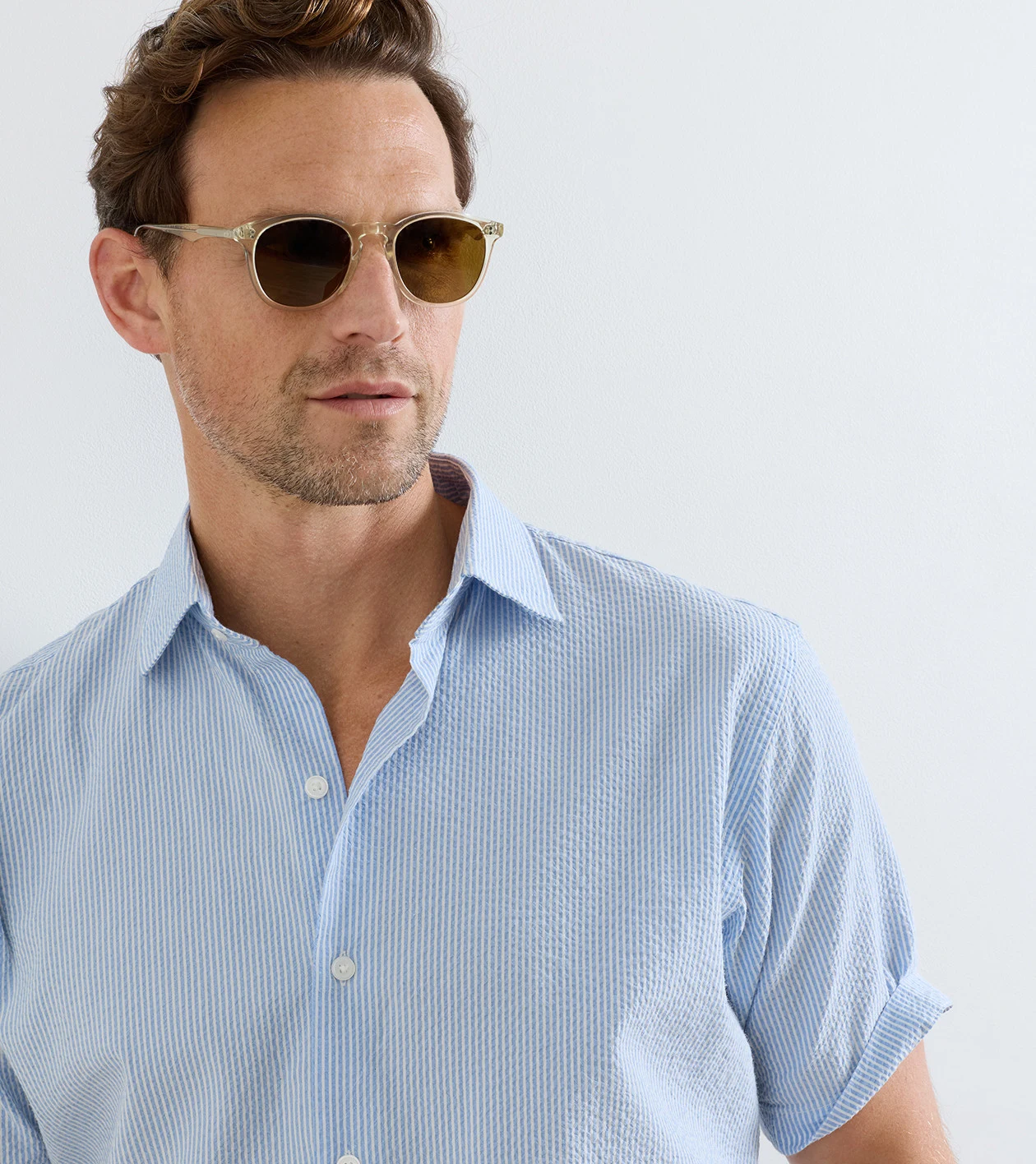 Coastal Stripe Cotton Lyocell Sport Shirt in BLUEBIRD - Alternate Image 4