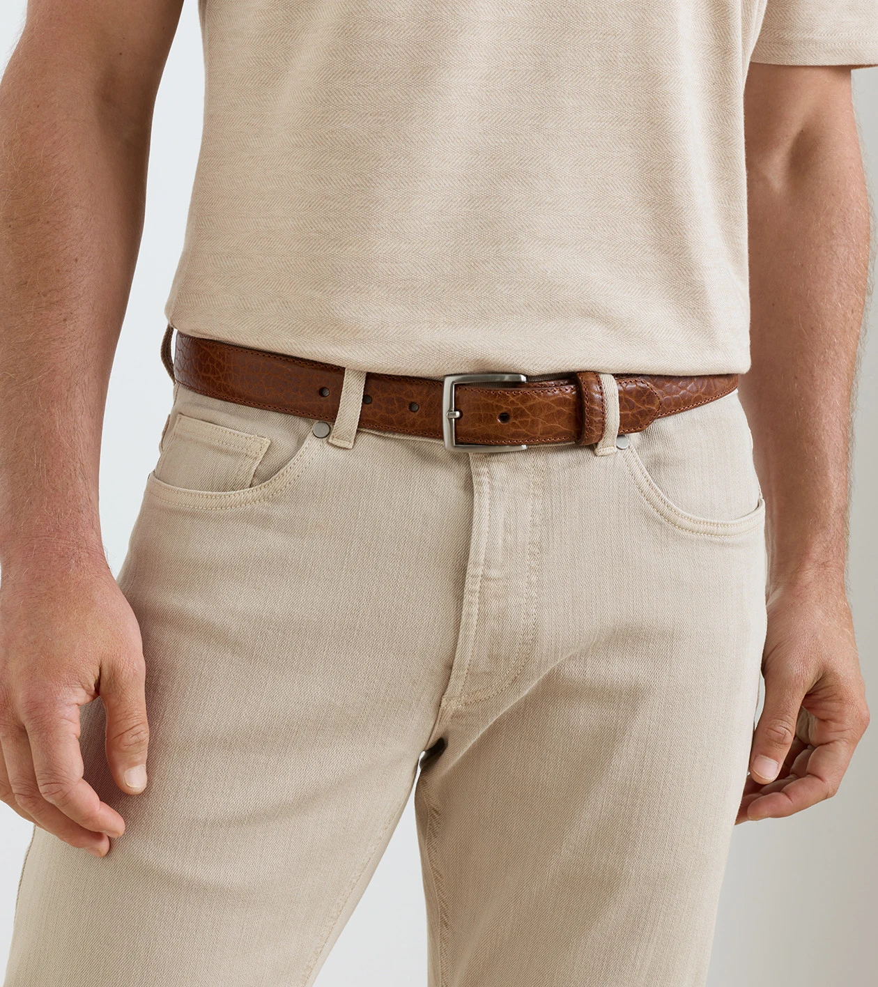 Pebbled Bison Belt in Cognac - Alternate Image 1