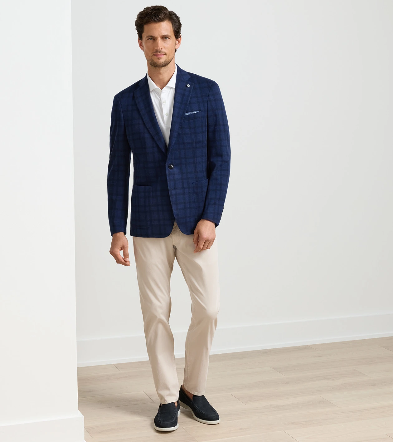 Barrett Knit Windowpane Soft Jacket in Navy - Alternate Image 1