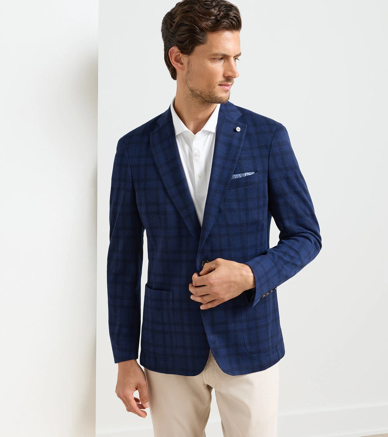 Barrett Knit Windowpane Soft Jacket in Navy - Alternate Image 4