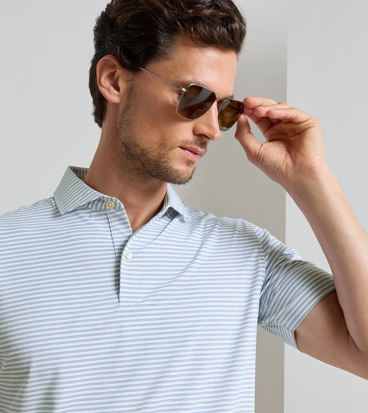 Echo Performance Jersey Polo in White/Gale Grey - Alternate Image 4