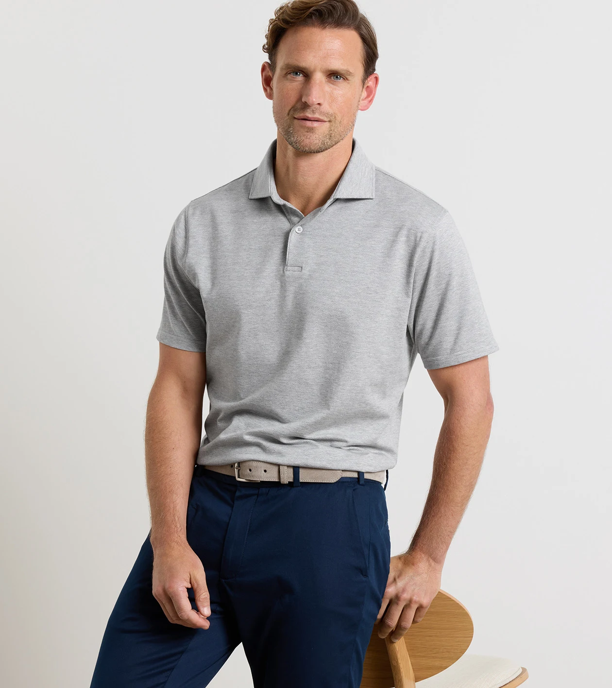 Excursionist Flex Herringbone Knit Polo in British Grey - Alternate Image 1