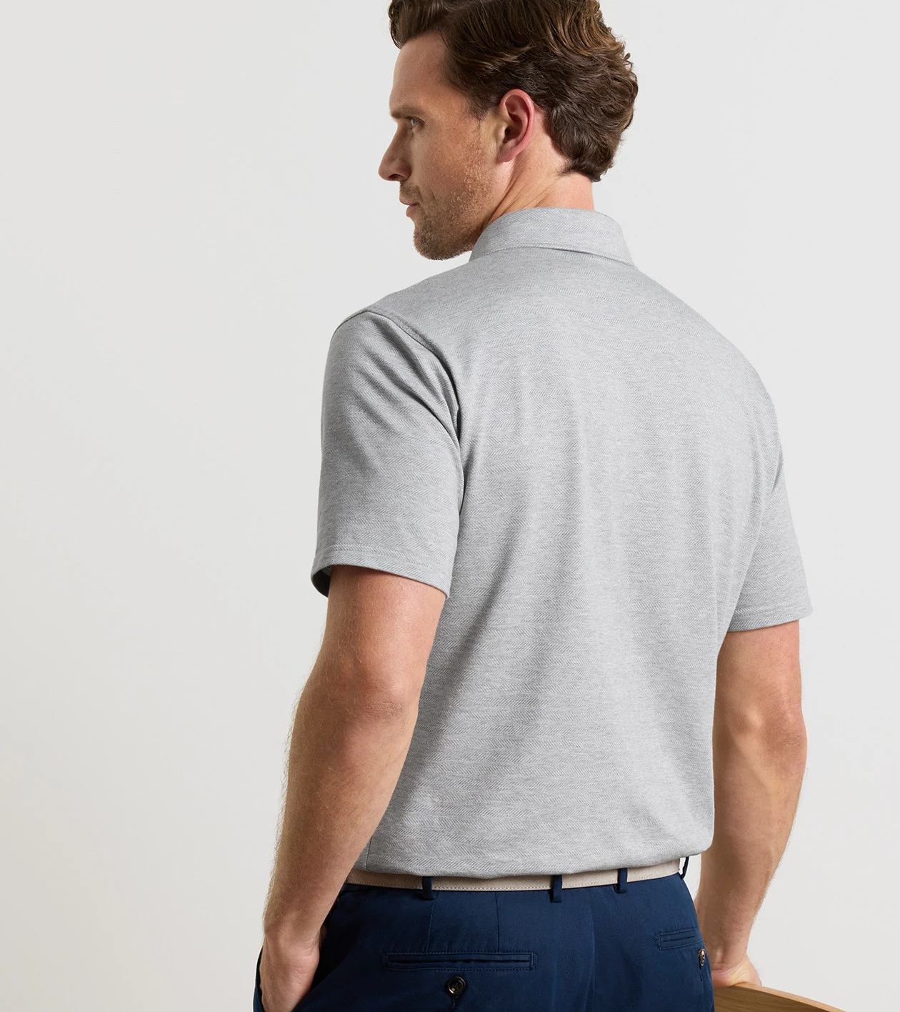 Excursionist Flex Herringbone Knit Polo in British Grey - Alternate Image 2