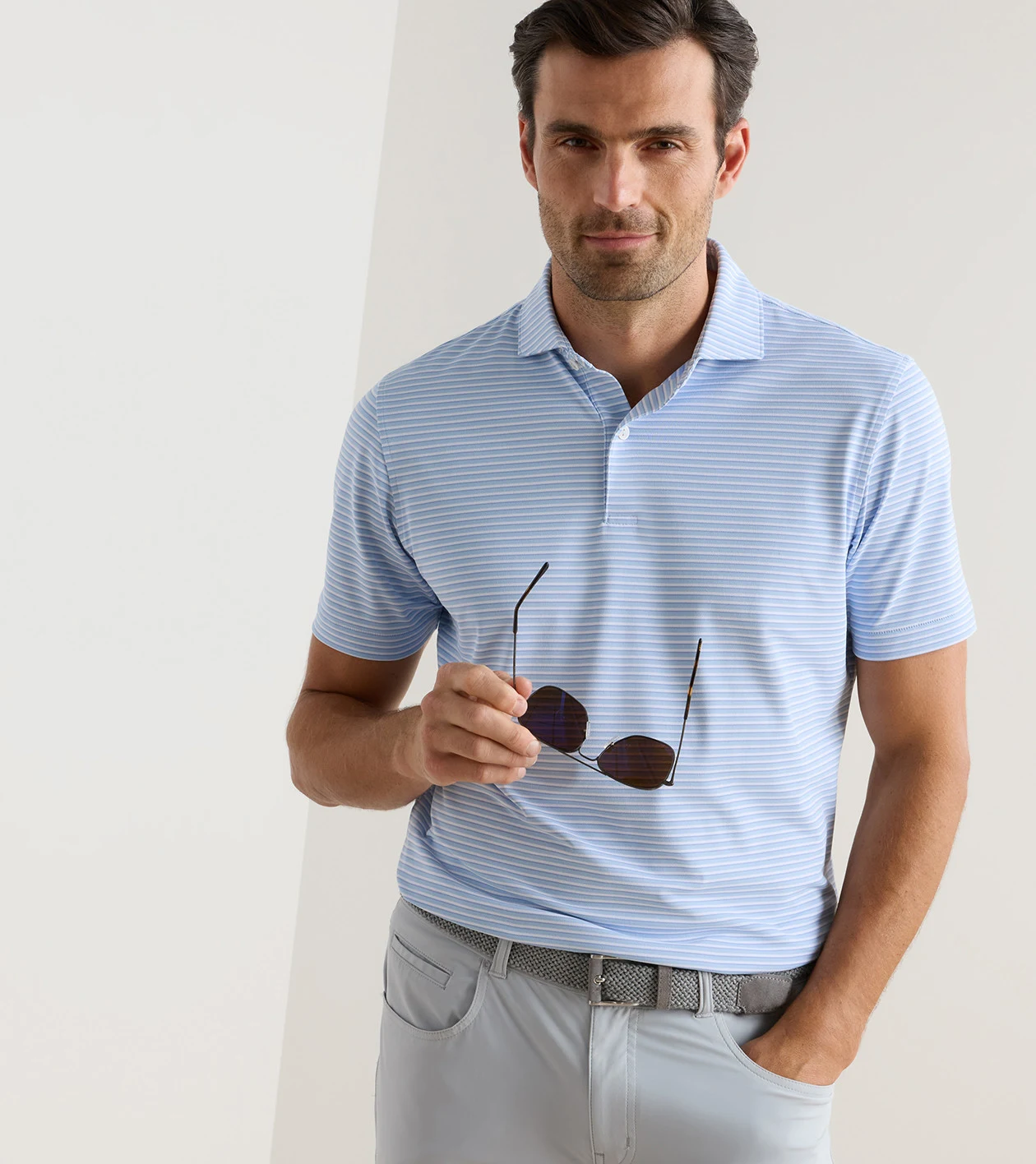 Tempo Performance Mesh Polo in Blue Frost - Alternate Image 1