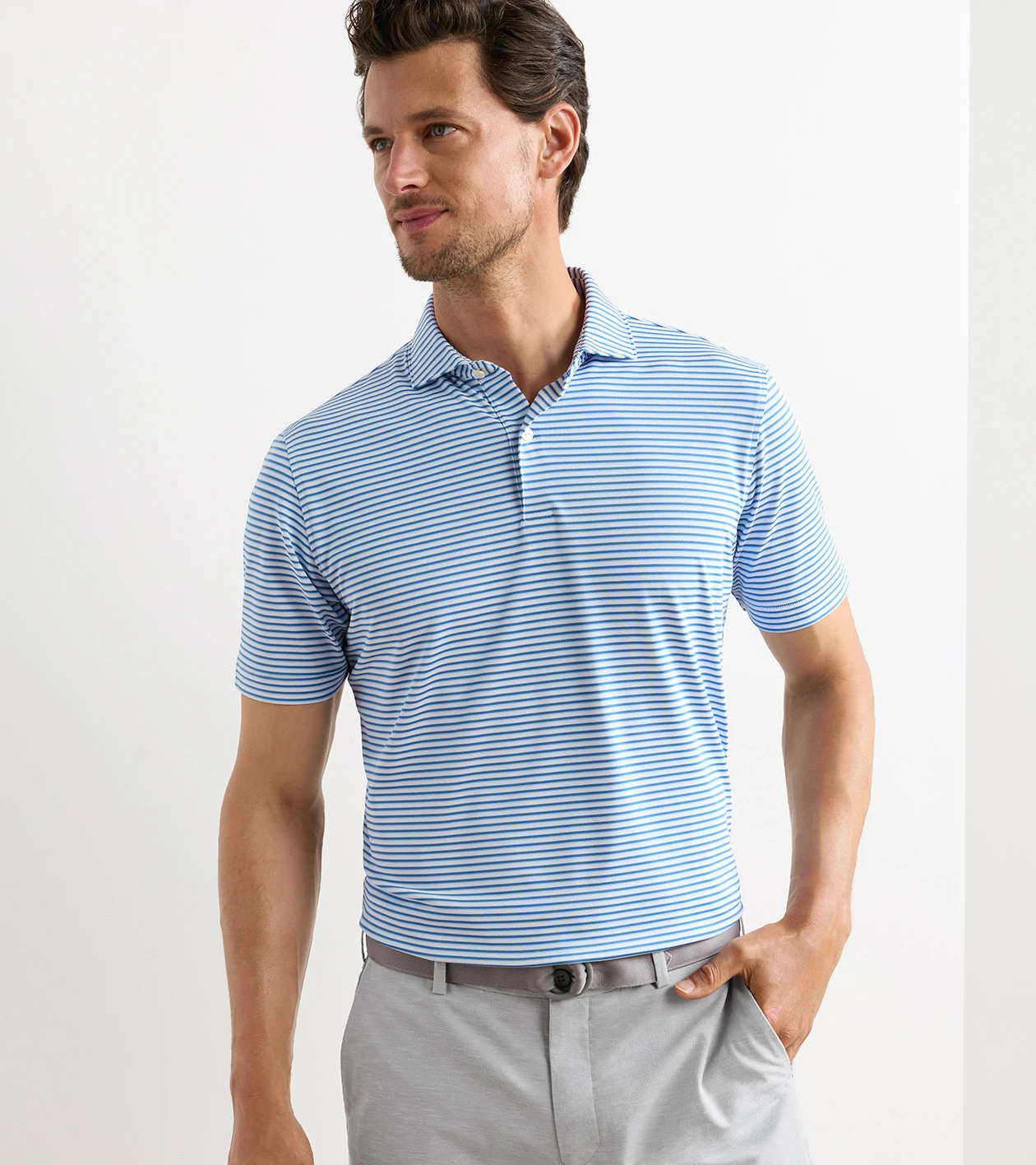 Tempo Performance Mesh Polo in WHITE/STORM - Alternate Image 1