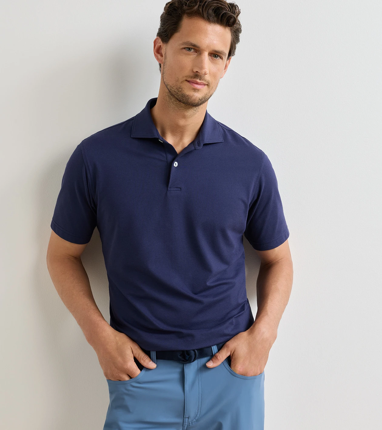 Albatross Cotton-Blend Piqu&eacute; Polo in Navy - Alternate Image 1