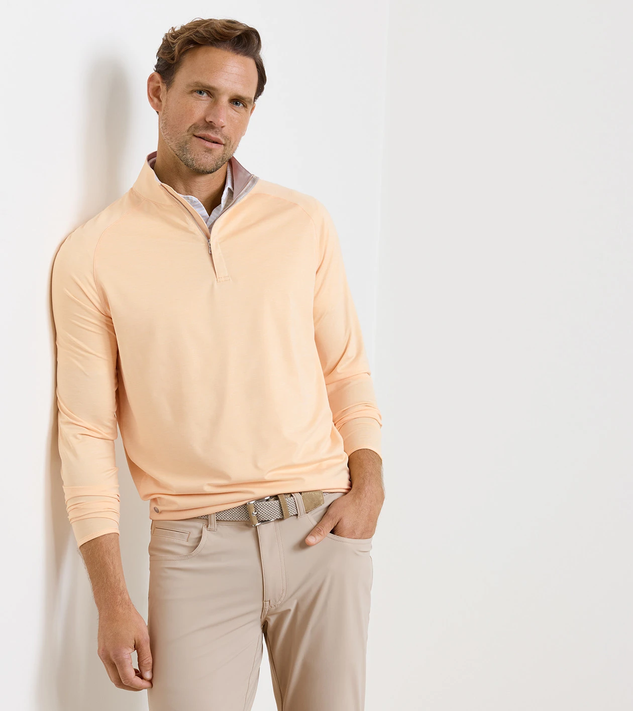 Stealth Performance Quarter-Zip in LIGHT ORANGE SORBET - Alternate Image 1