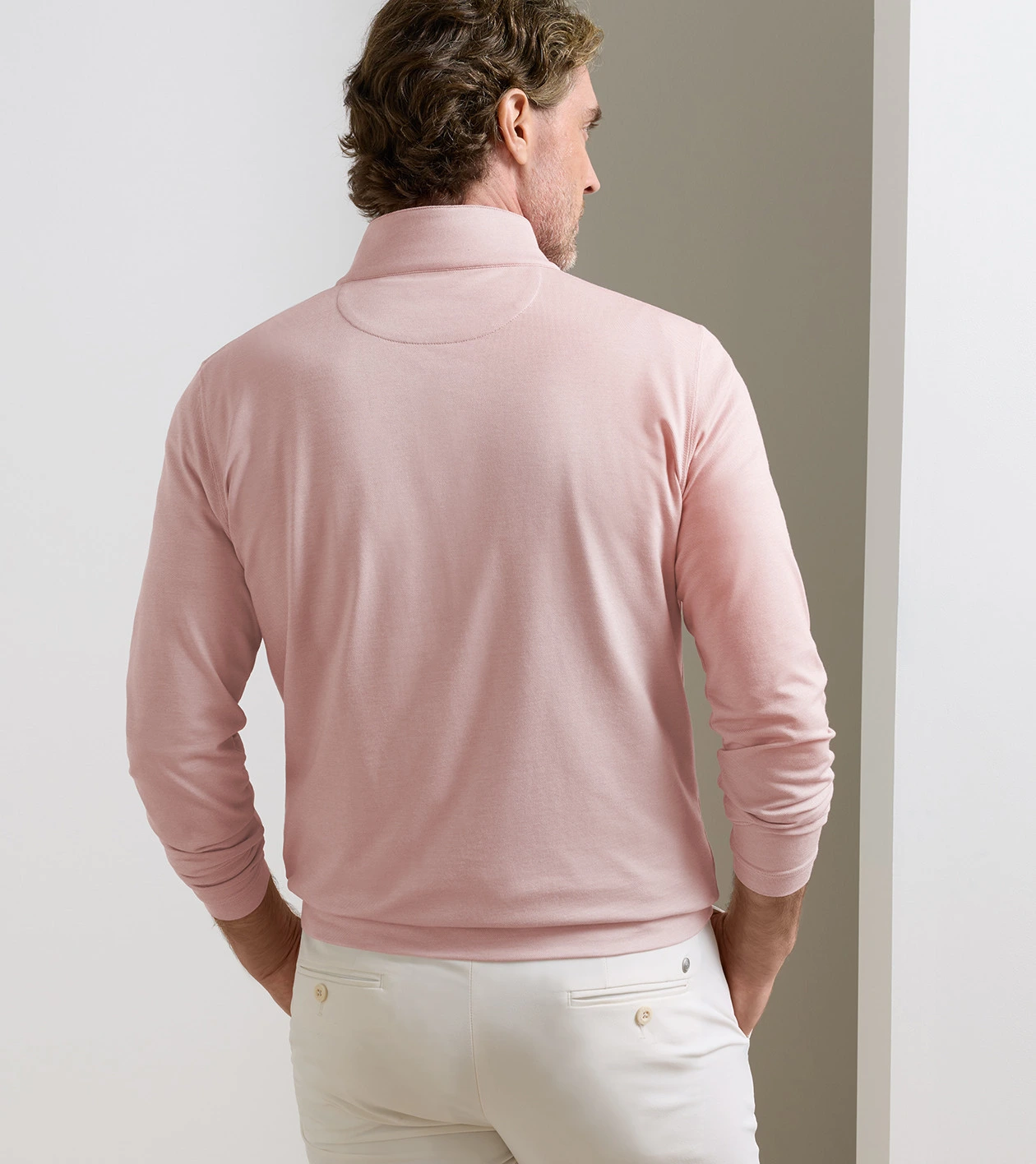 Albatross Cotton-Blend Piqu&eacute; Quarter-Zip in FADED SCARLET - Alternate Image 2