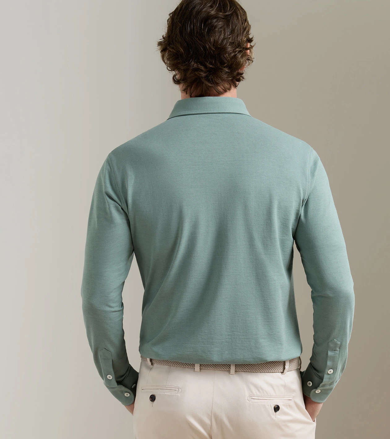 Cool Cotton Long-Sleeve Polo in Willow - Alternate Image 2