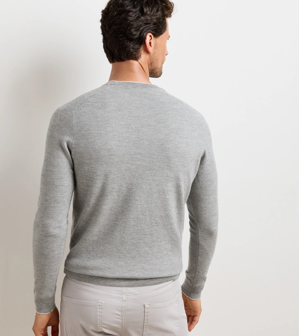 Voyager Cashmere-Silk Saddle Shoulder Crew in Gale Grey - Alternate Image 2