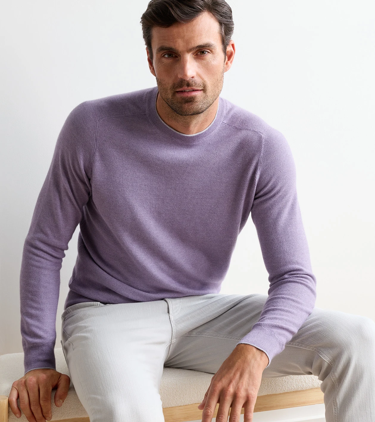 Voyager Cashmere-Silk Saddle Shoulder Crew in PURPLE FIG - Alternate Image 1