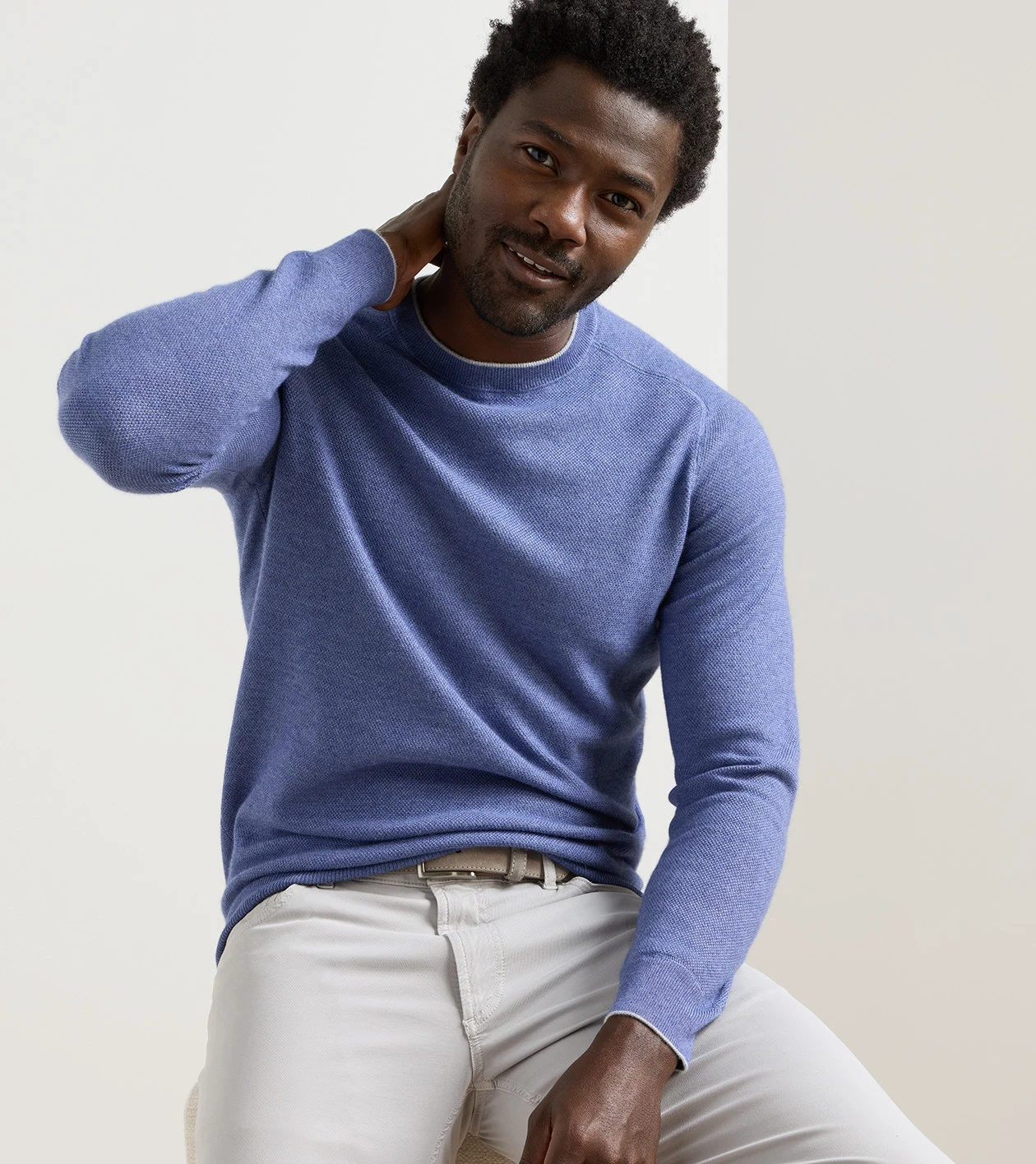 Voyager Cashmere-Silk Saddle Shoulder Crew in STORM - Alternate Image 1