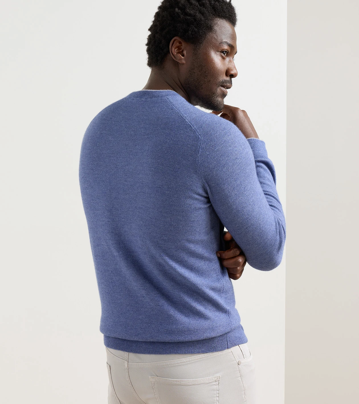 Voyager Cashmere-Silk Saddle Shoulder Crew in STORM - Alternate Image 2