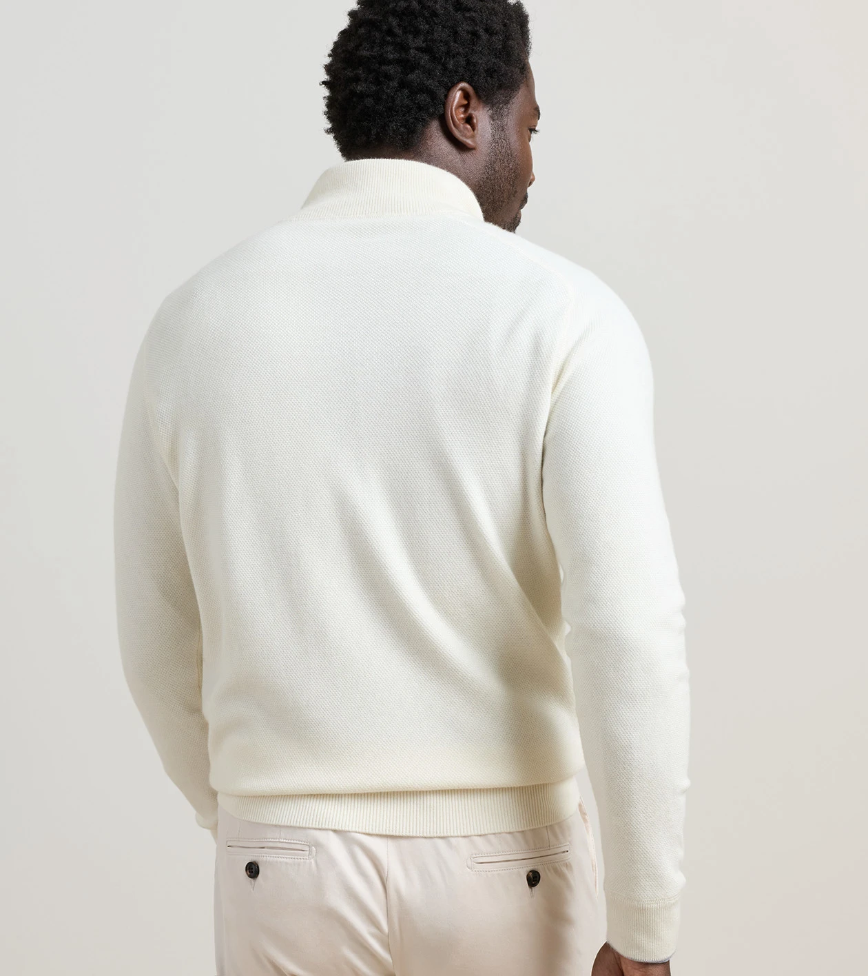 Voyager Cashmere-Silk Saddle Shoulder Quarter Zip in Almond - Alternate Image 2