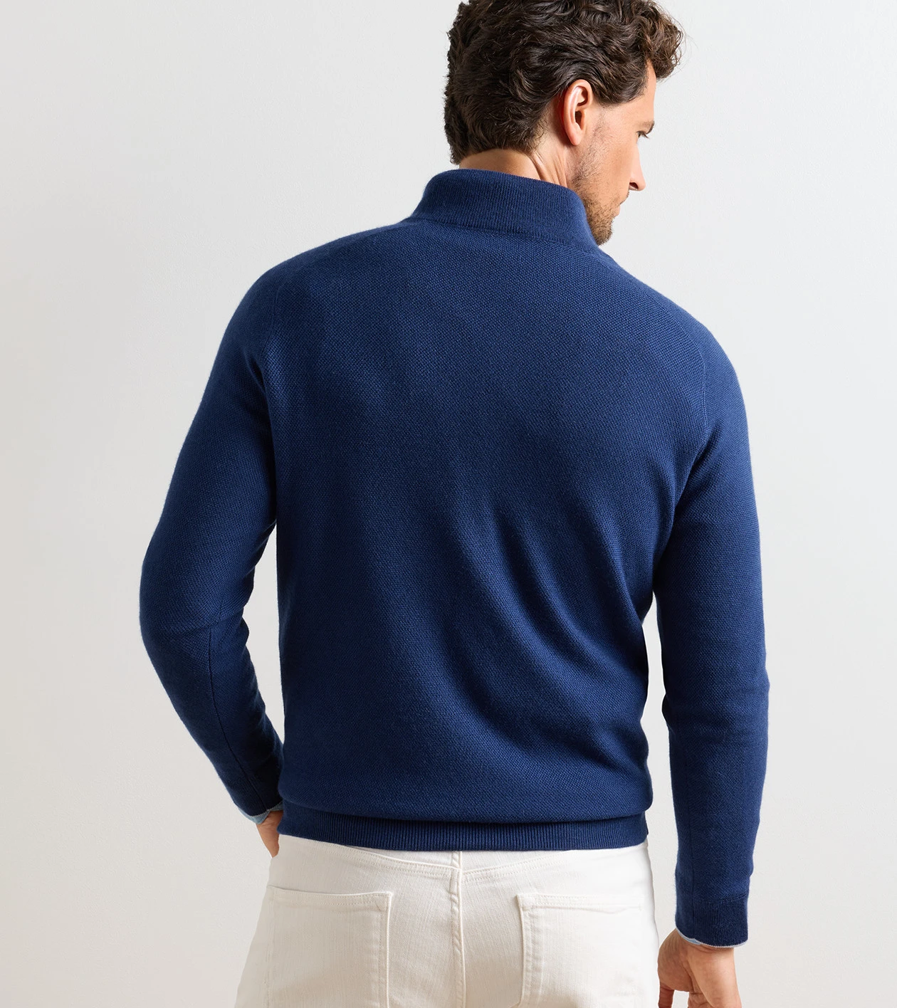 Voyager Cashmere-Silk Saddle Shoulder Quarter Zip in ATLANTIC NAVY - Alternate Image 2