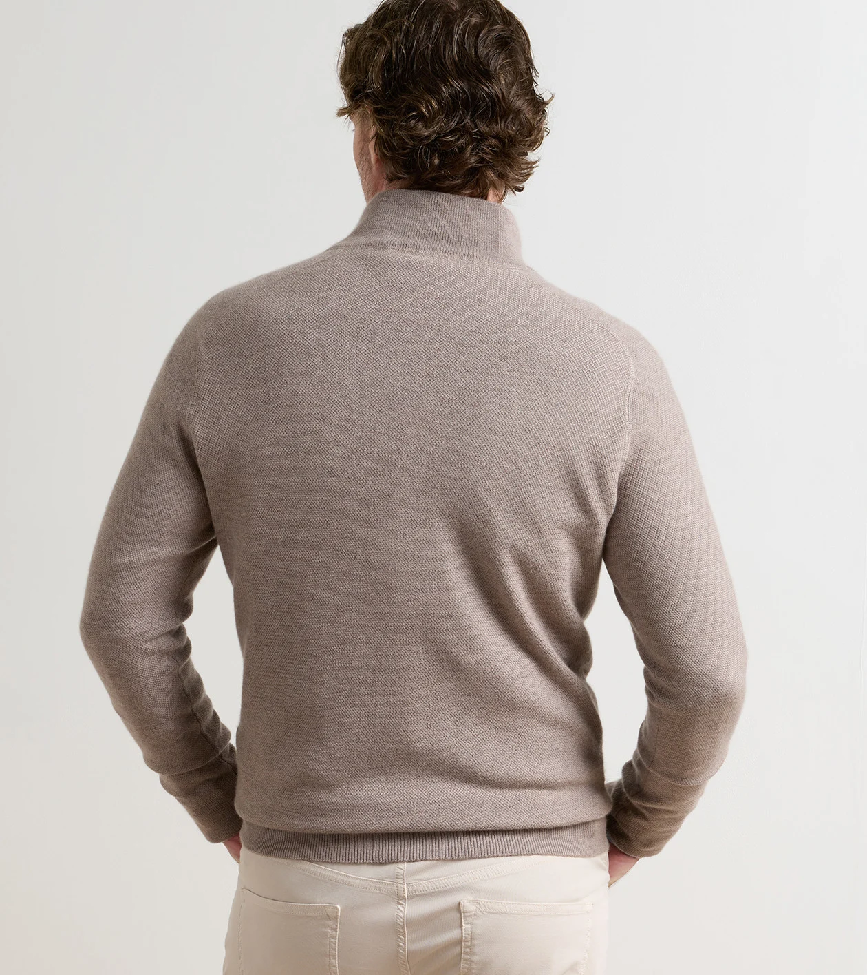 Voyager Cashmere-Silk Saddle Shoulder Quarter Zip in FAWN - Alternate Image 2