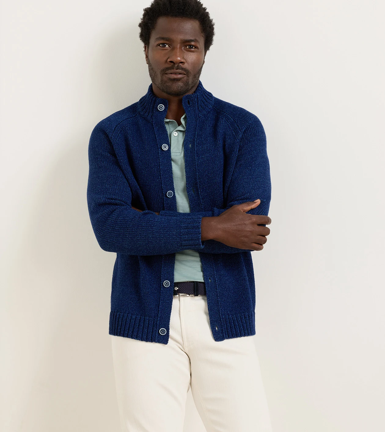 Tilden Full-Button Sweater in Navy - Alternate Image 3