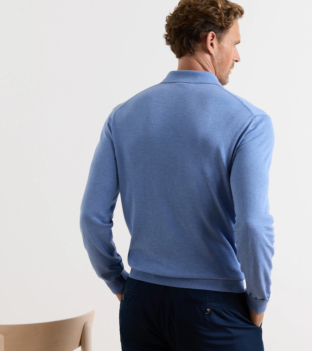 Mariner Sea Island Cotton Sweater Polo in Blue Frost - Alternate Image 2