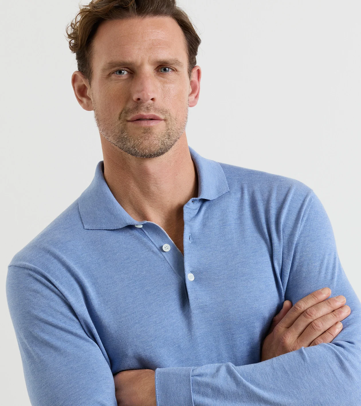 Mariner Sea Island Cotton Sweater Polo in Blue Frost - Alternate Image 3