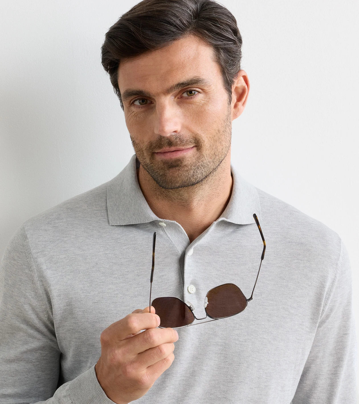 Mariner Sea Island Cotton Sweater Polo in British Grey - Alternate Image 3