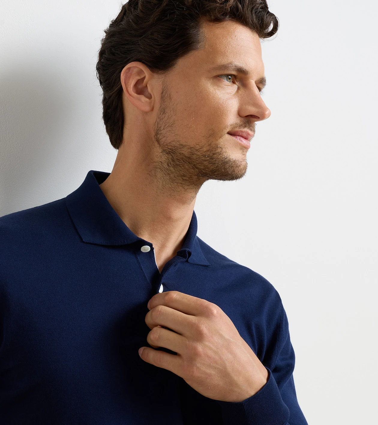 Mariner Sea Island Cotton Sweater Polo in Navy - Alternate Image 3