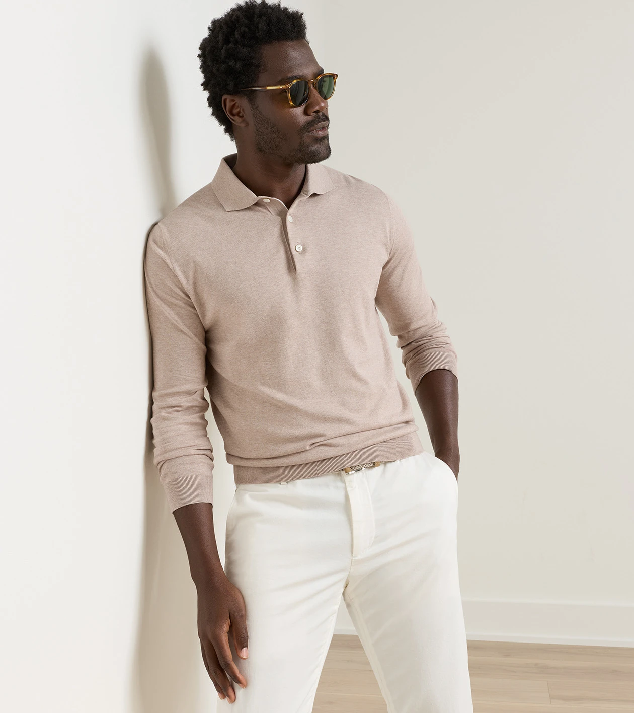 Mariner Sea Island Cotton Sweater Polo in TRUFFLE - Alternate Image 1