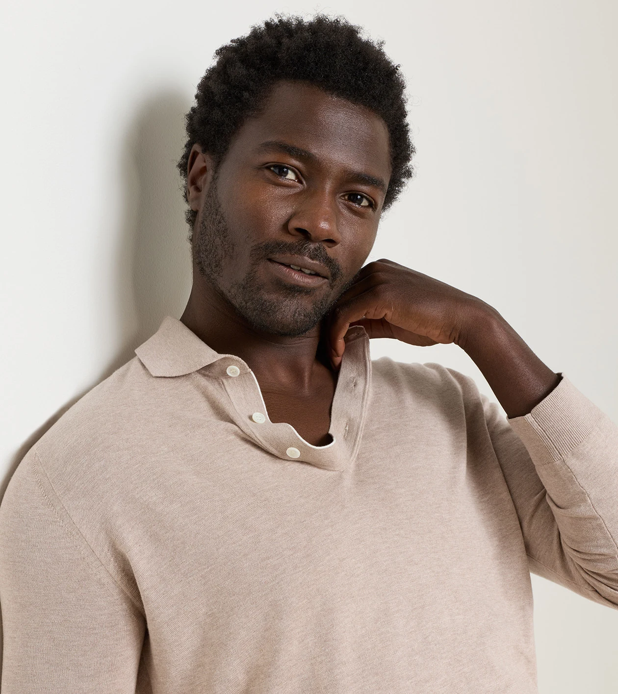 Mariner Sea Island Cotton Sweater Polo in TRUFFLE - Alternate Image 3